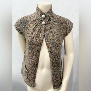 Puli Women’s Big Button Knit Sweater Vest Brown Multicolor Turtleneck S NWT